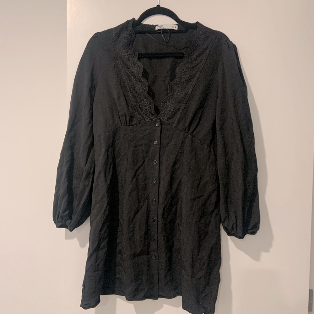 Zara black lace v neck dress - like new!